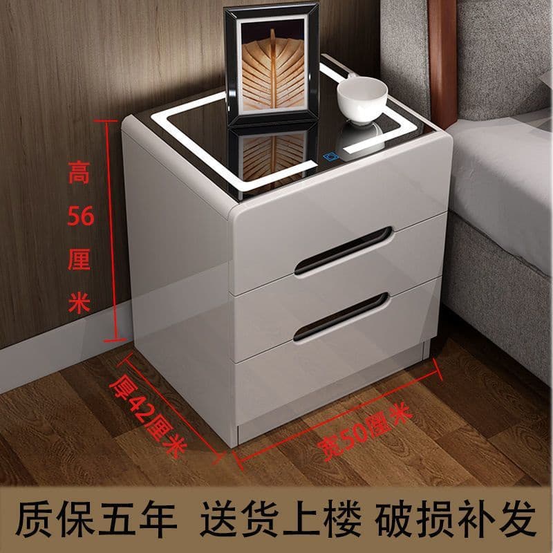 床頭櫃ins風簡約現代多功能無綫充電藍牙音響指紋鎖簡易儲物櫃床頭櫃 抽屜櫃 臥室櫃 置物櫃 收納櫃 ADWF