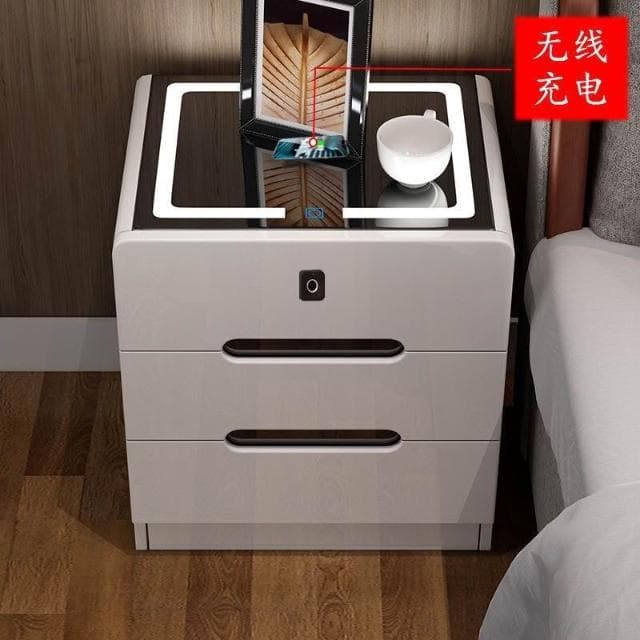 床頭櫃ins風簡約現代多功能無綫充電藍牙音響指紋鎖簡易儲物櫃床頭櫃 抽屜櫃 臥室櫃 置物櫃 收納櫃 ADWF