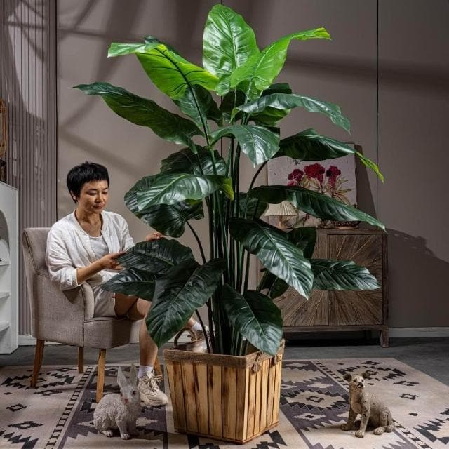 暖巢家居 宅配免運+預購 大型仿真闊葉植物 彩虹芋 假樹盆栽 客廳仿生綠植 造景裝飾 綠植擺件 沙發邊大型仿真綠植