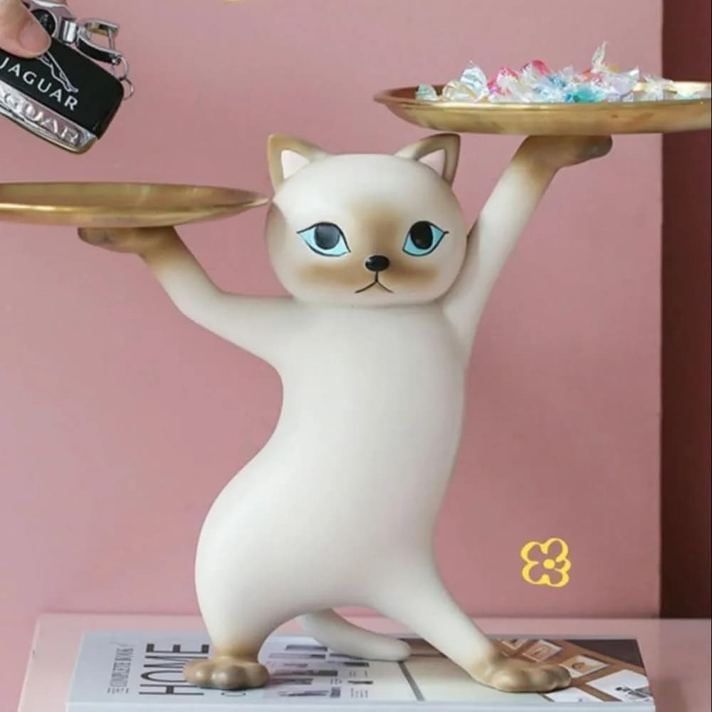 妖嬈貓擺件 貓咪托盤 沙雕貓 玄關擺件 貓咪擺飾 零食盤 鑰匙收納架 生日禮物 交換禮物 喬遷禮物