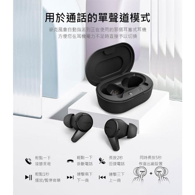 【Philips 飛利浦】真無線藍芽耳機【IPX4防水認證】 藍芽耳機 耳機 藍牙耳機 入耳式 無線耳機 TAT1207