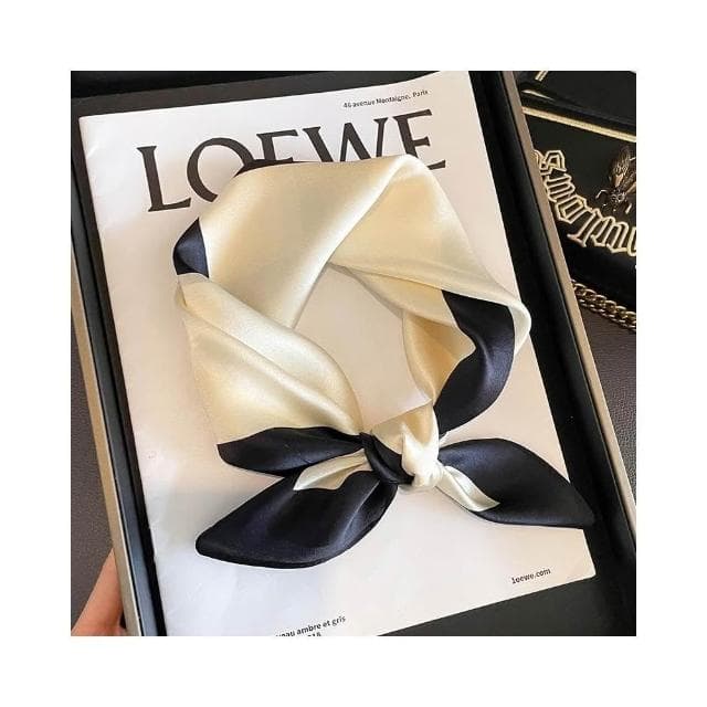 梵花 絲綢桑蠶絲絲巾簡約黑白條紋真絲圍巾女小方巾領巾披肩