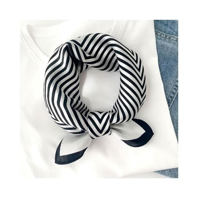 梵花 絲綢桑蠶絲絲巾簡約黑白條紋真絲圍巾女小方巾領巾披肩