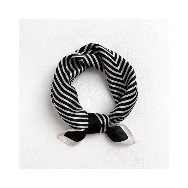 梵花 絲綢桑蠶絲絲巾簡約黑白條紋真絲圍巾女小方巾領巾披肩