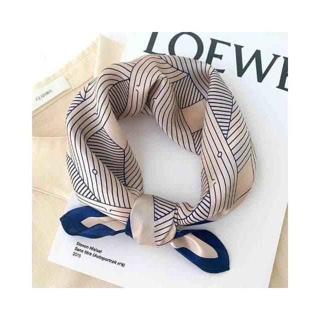 梵花 絲綢桑蠶絲絲巾簡約黑白條紋真絲圍巾女小方巾領巾披肩