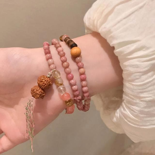 🎗飾間首飾鋪 多圈粉紅紅紋石串珠手鍊女款輕奢小眾精緻高級感長手串疊戴手飾品