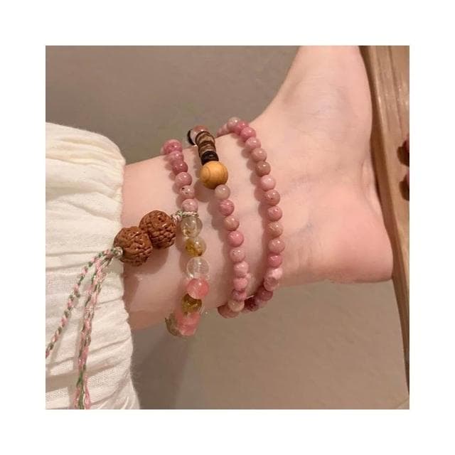 🎗飾間首飾鋪 多圈粉紅紅紋石串珠手鍊女款輕奢小眾精緻高級感長手串疊戴手飾品
