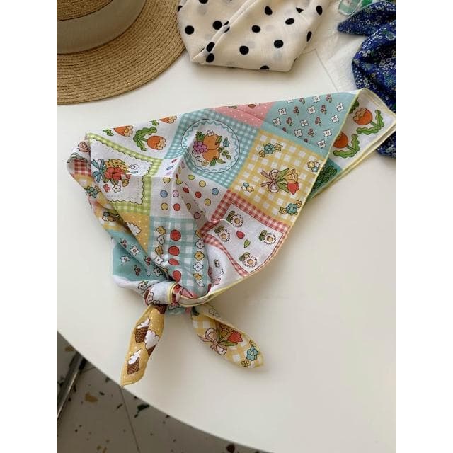 🎗飾間首飾鋪 軟乎方巾碎花波點棉麻領巾圍脖配飾裝飾頭巾文藝復古小清新ins腰巾