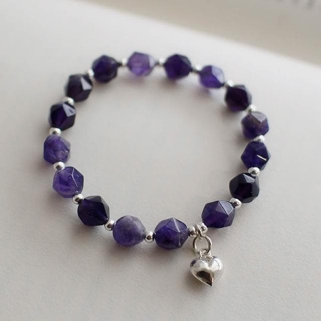 【BLUMA】紫水晶手鏈 萊茵河畔純銀手鍊 招財開運小物 天然石彈性串珠愛心手鏈 925銀飾 飾品禮盒