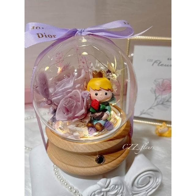 小王子玫瑰永生花藍芽音響 藍芽喇叭玻璃罩夜燈 (情人節花束/生日禮物/告白/新婚/週年紀念/畢業花束/520)