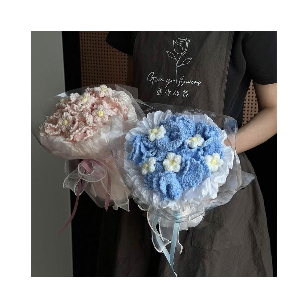 手工毛線針織向日葵玫瑰編織花束成品 針織永生花 教師節實用高檔男女生日禮物