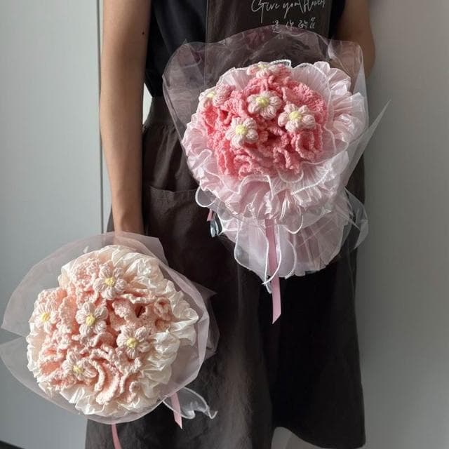 手工毛線針織向日葵玫瑰編織花束成品 針織永生花 教師節實用高檔男女生日禮物