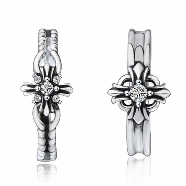 【Porabella】S925純銀 十字架鋯石情侶對戒|復古十字架戒指 做舊對戒 告白 紀念 情人節禮物推薦 rings