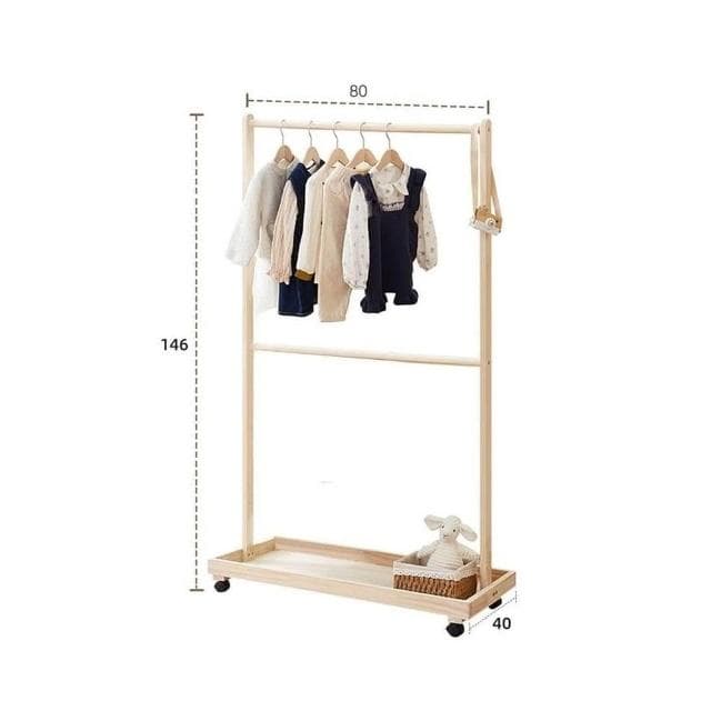 衣架輪滑收納落地式放衣服架子嬰兒實木儲物掛衣架