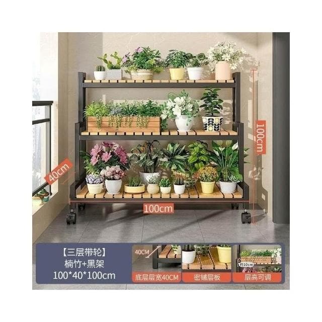 花盆架盆栽架子 植物架 盆栽架子 可移動帶輪置物架階梯 多層花架子