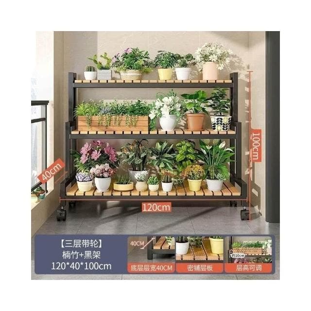 花盆架盆栽架子 植物架 盆栽架子 可移動帶輪置物架階梯 多層花架子