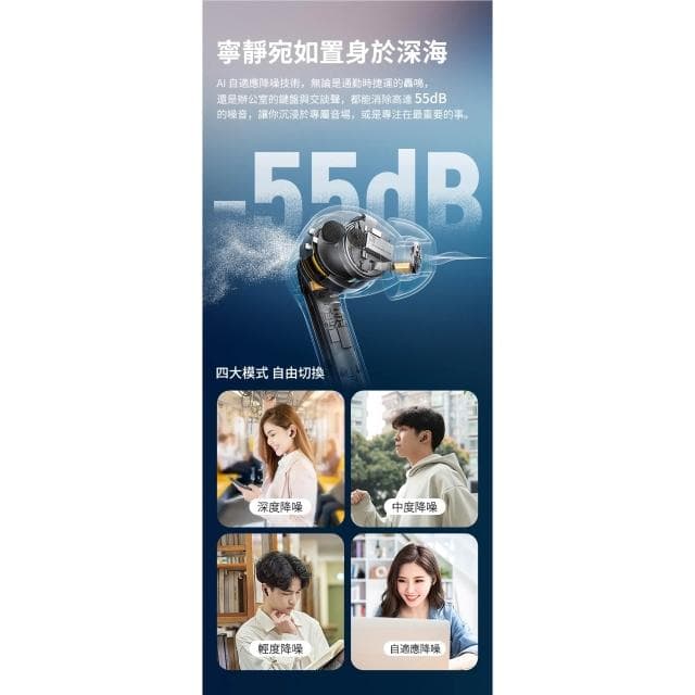 【SoundPeats】【SOUNDPEATS】Air5 Pro 無線耳機|-55dB AI 自適應降噪 x aptX™ Lossless 高音