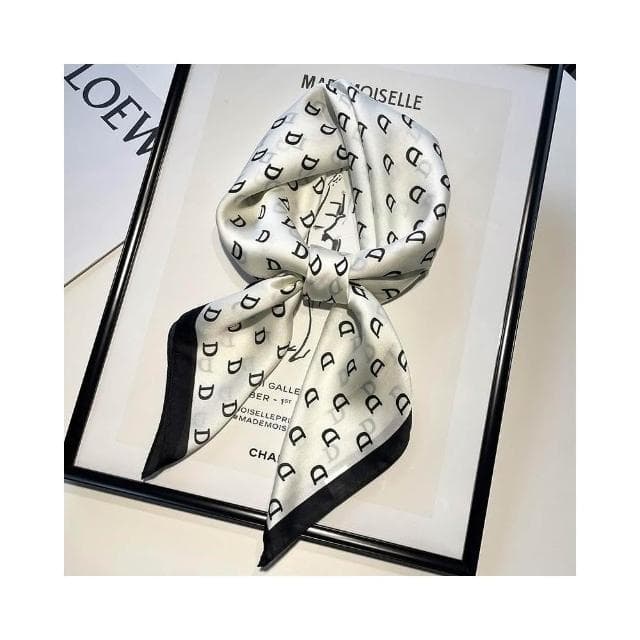 梵花 黑白條紋小方巾絲巾女頭巾春秋搭配襯衫職業裝飾護頸圍脖子薄圍巾