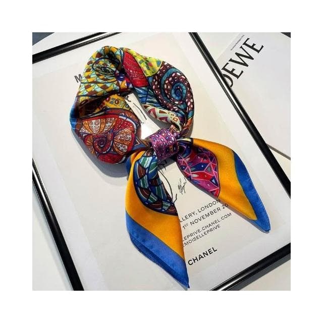 梵花 黑白條紋小方巾絲巾女頭巾春秋搭配襯衫職業裝飾護頸圍脖子薄圍巾