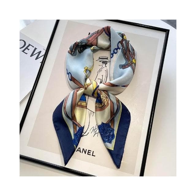 梵花 黑白條紋小方巾絲巾女頭巾春秋搭配襯衫職業裝飾護頸圍脖子薄圍巾