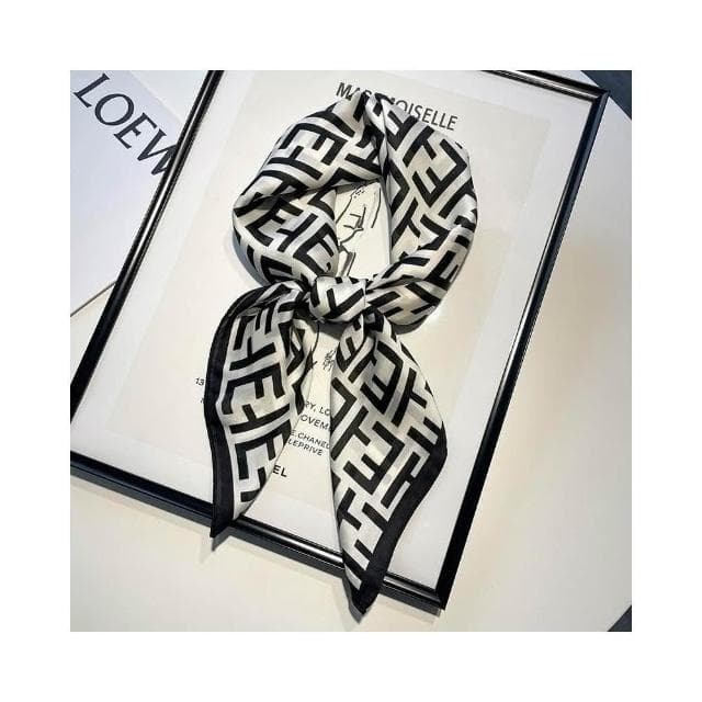 梵花 黑白條紋小方巾絲巾女頭巾春秋搭配襯衫職業裝飾護頸圍脖子薄圍巾