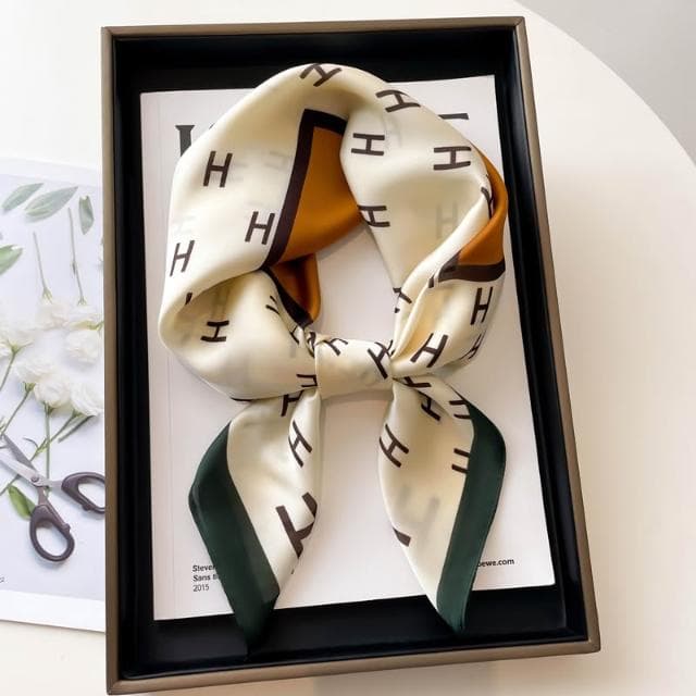 梵花 黑白條紋小方巾絲巾女頭巾春秋搭配襯衫職業裝飾護頸圍脖子薄圍巾