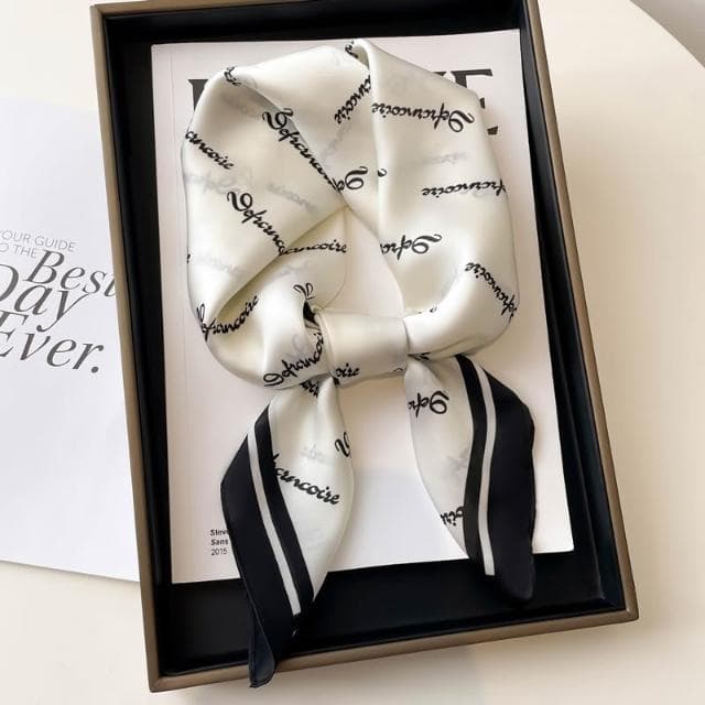 梵花 黑白條紋小方巾絲巾女頭巾春秋搭配襯衫職業裝飾護頸圍脖子薄圍巾