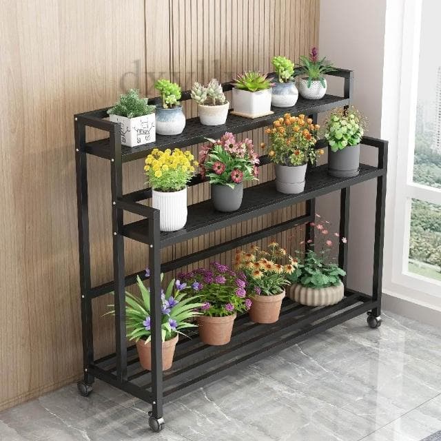 陽台花架 可移動帶輪子花盆架 加高大花盆擺放架 兩層多層花架子 盆栽架 盆景擺花架 植物架 多肉收納