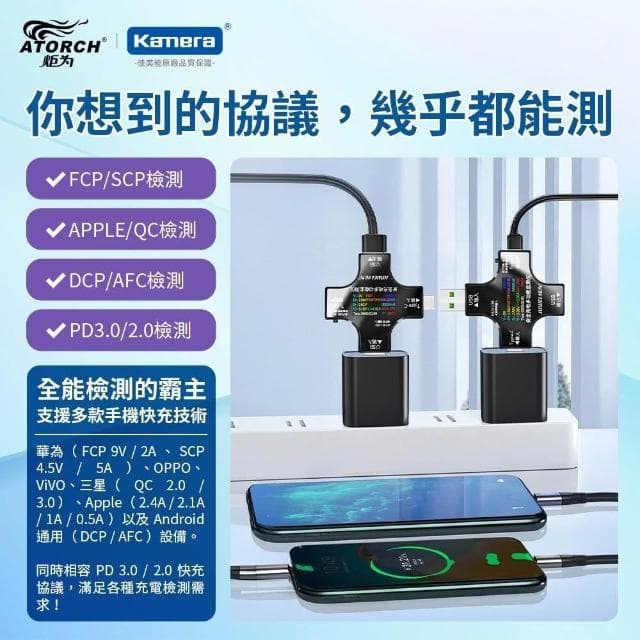ATORCH 炬為 電壓電流功率 測試儀 PD快充 十字型 充電監測 充電器檢測儀 支援多種協議 彩色螢幕 (UC96) 聖誕 交換禮物