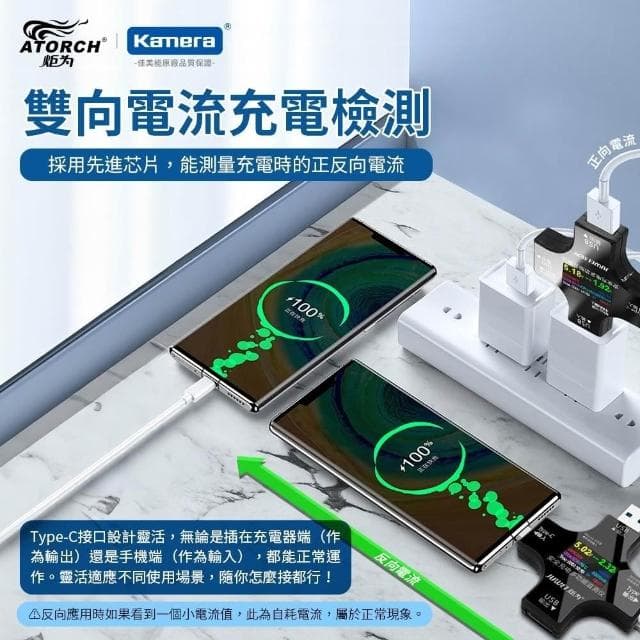 ATORCH 炬為 電壓電流功率 測試儀 PD快充 十字型 充電監測 充電器檢測儀 支援多種協議 彩色螢幕 (UC96) 聖誕 交換禮物