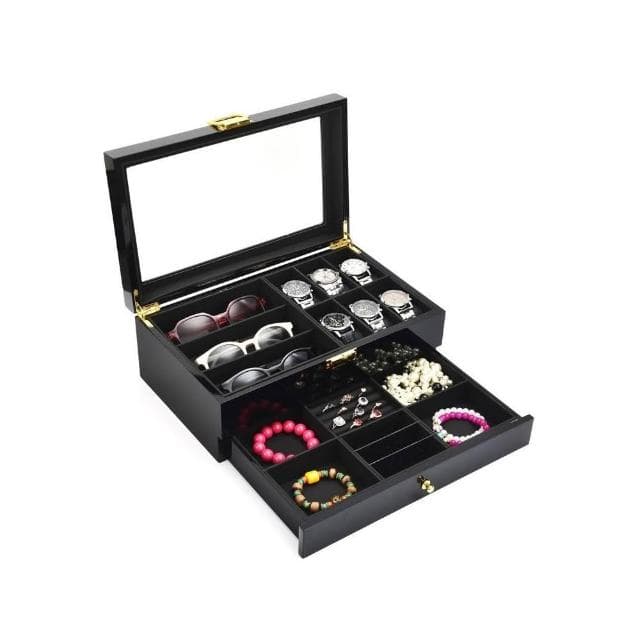 高級 皮革 珠寶 首飾 收納盒 家用 多功能 雙層 手錶 一體 眼鏡盒 收納 展示盒 首飾盒 飾品盒