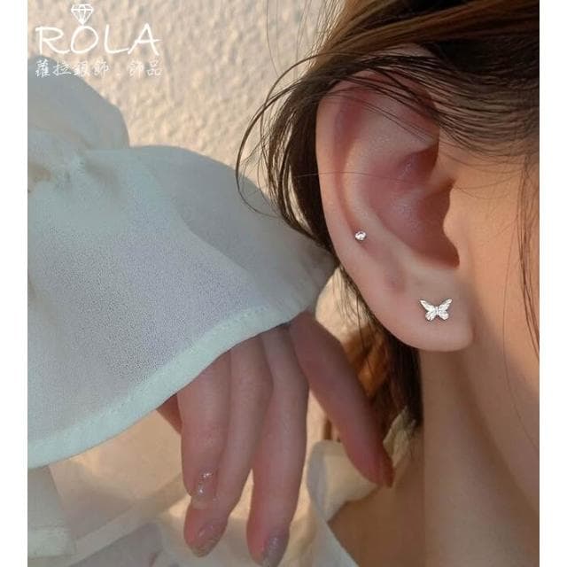 ROLA蘿拉銀飾.飾品 “現貨當天出” //一對價// 小巧刻紋蝴蝶999足銀旋轉螺旋圓珠轉珠鎖珠耳針耳環耳骨針 動物.