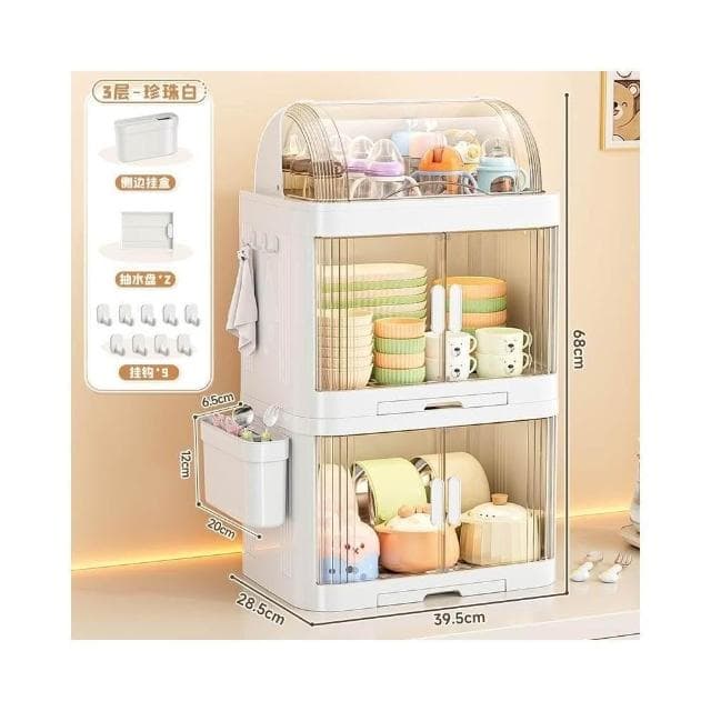 婴儿辅食收纳柜奶瓶防尘箱厨房放碗碟筷盘子沥水架宝宝餐具置物盒