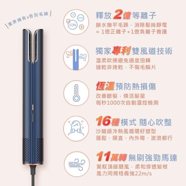【DIKE】DIKE HBF200BU 等離子AI造型吹風機 棒狀吹風機 吹風機 等離子吹風機 沙龍級吹風機 內附法蘭絨收納袋