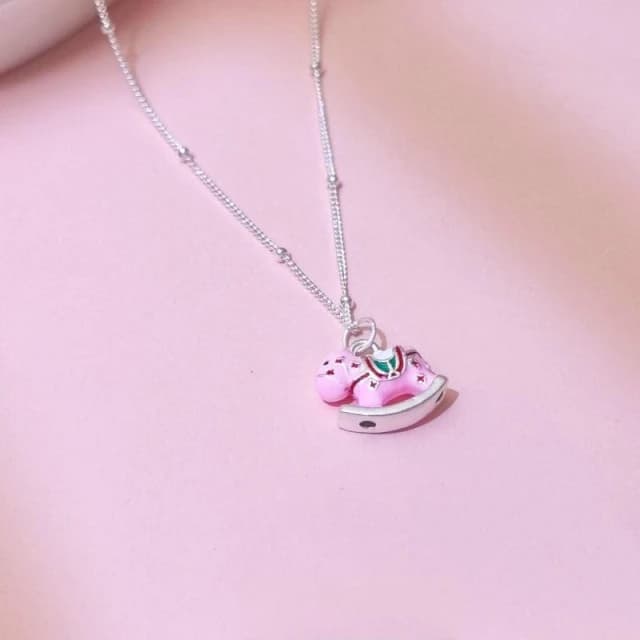 幸運木馬純銀項錬 990足銀項錬  純銀項鏈寶寶純銀項鏈 彌月禮物 小女生項錬 銀項錬 純銀套鏈 小朋友生日禮物 銀飾品