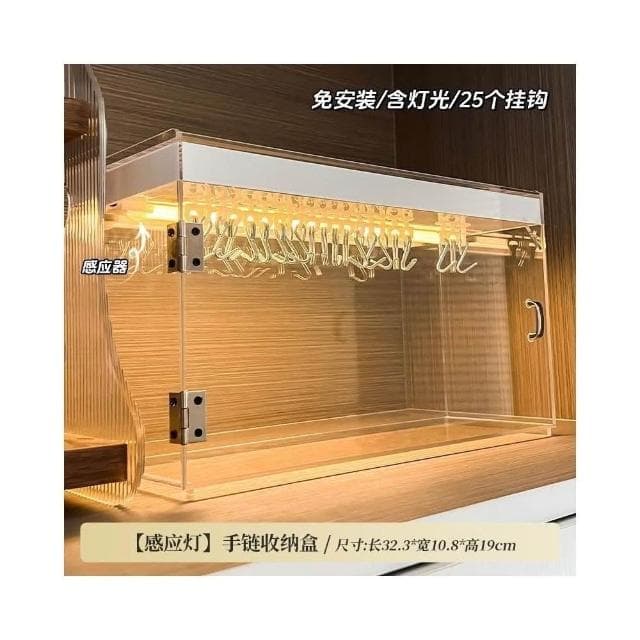 手辦櫃 展臺 陳列櫃 展示櫃 酒櫃手串收納盒亞剋力透明多層防塵高級文玩專用水晶手鏈展示櫃帶燈