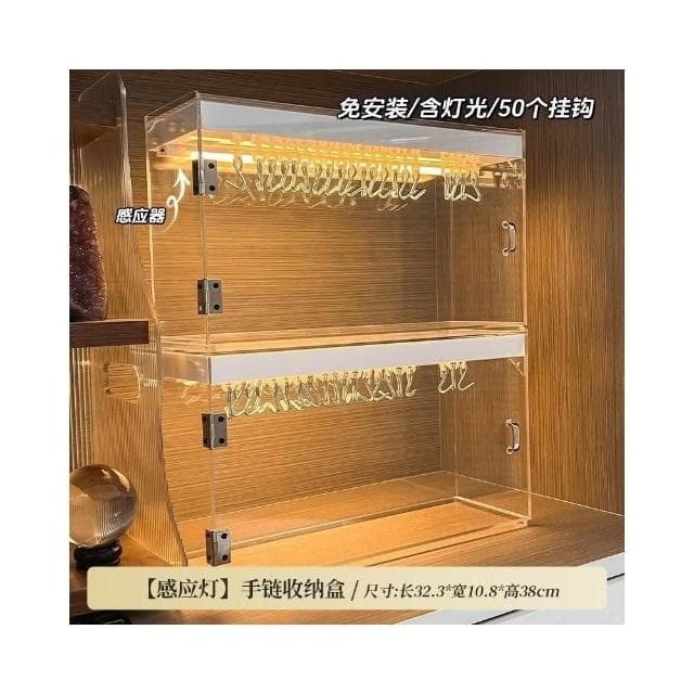 手辦櫃 展臺 陳列櫃 展示櫃 酒櫃手串收納盒亞剋力透明多層防塵高級文玩專用水晶手鏈展示櫃帶燈
