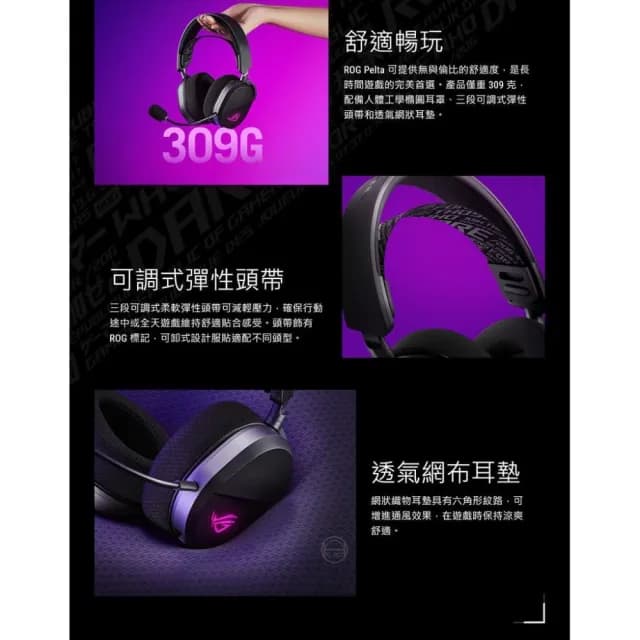 【ASUS 華碩】ROG Pelta 無線電競耳機 三模連線 快速充電 可調式頭帶 多平台相容 耳機麥克風 藍芽耳機 電競耳機 無線耳機