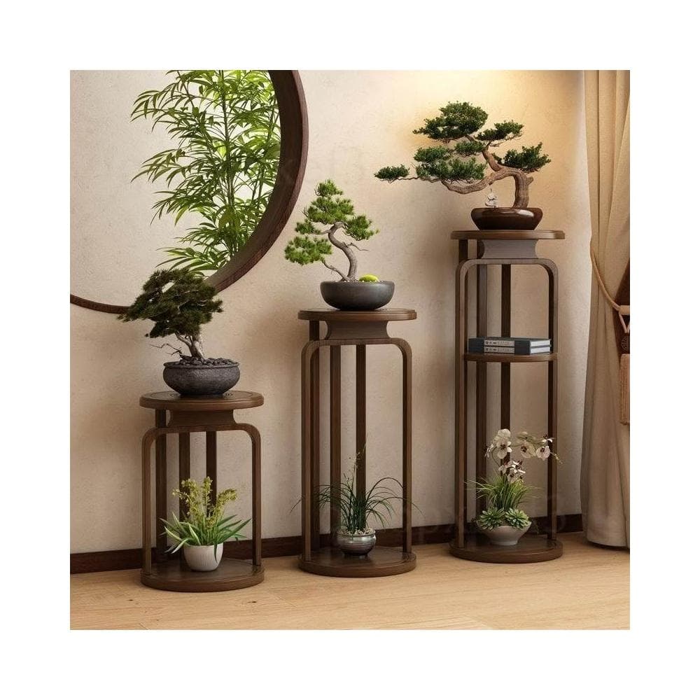 全竹花盆置物架 客廳圓形花台 盆栽展示架 室內花架子 園藝展示桌 花台花架 植物擺放架 聚寶盆花架