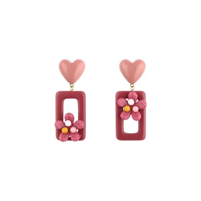 🎗飾間首飾鋪 豆沙粉紅耳環耳夾無耳洞壓克力立體花朵耳飾