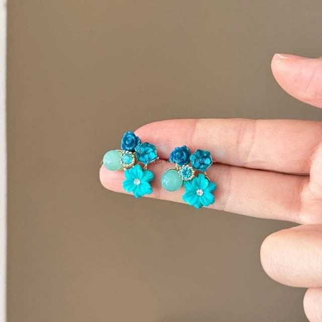 🎗飾間首飾鋪 藍色方糖水晶彩虹耳環女輕奢高級感絕美獨特耳環度假風小眾耳飾品