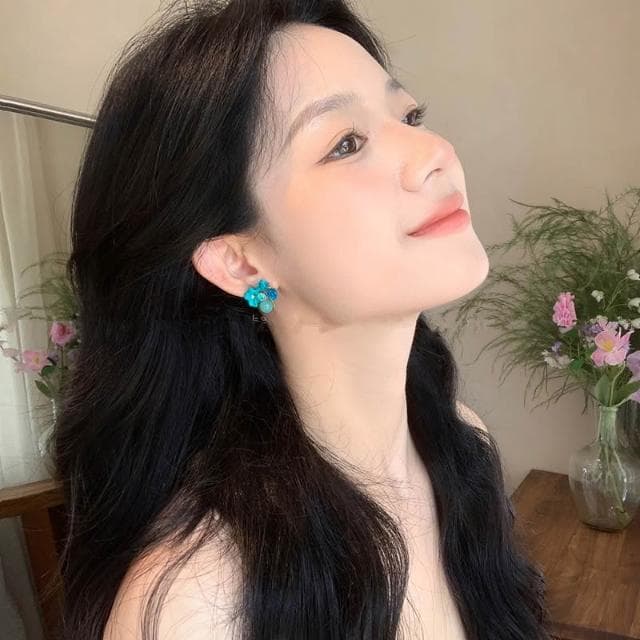 🎗飾間首飾鋪 藍色方糖水晶彩虹耳環女輕奢高級感絕美獨特耳環度假風小眾耳飾品