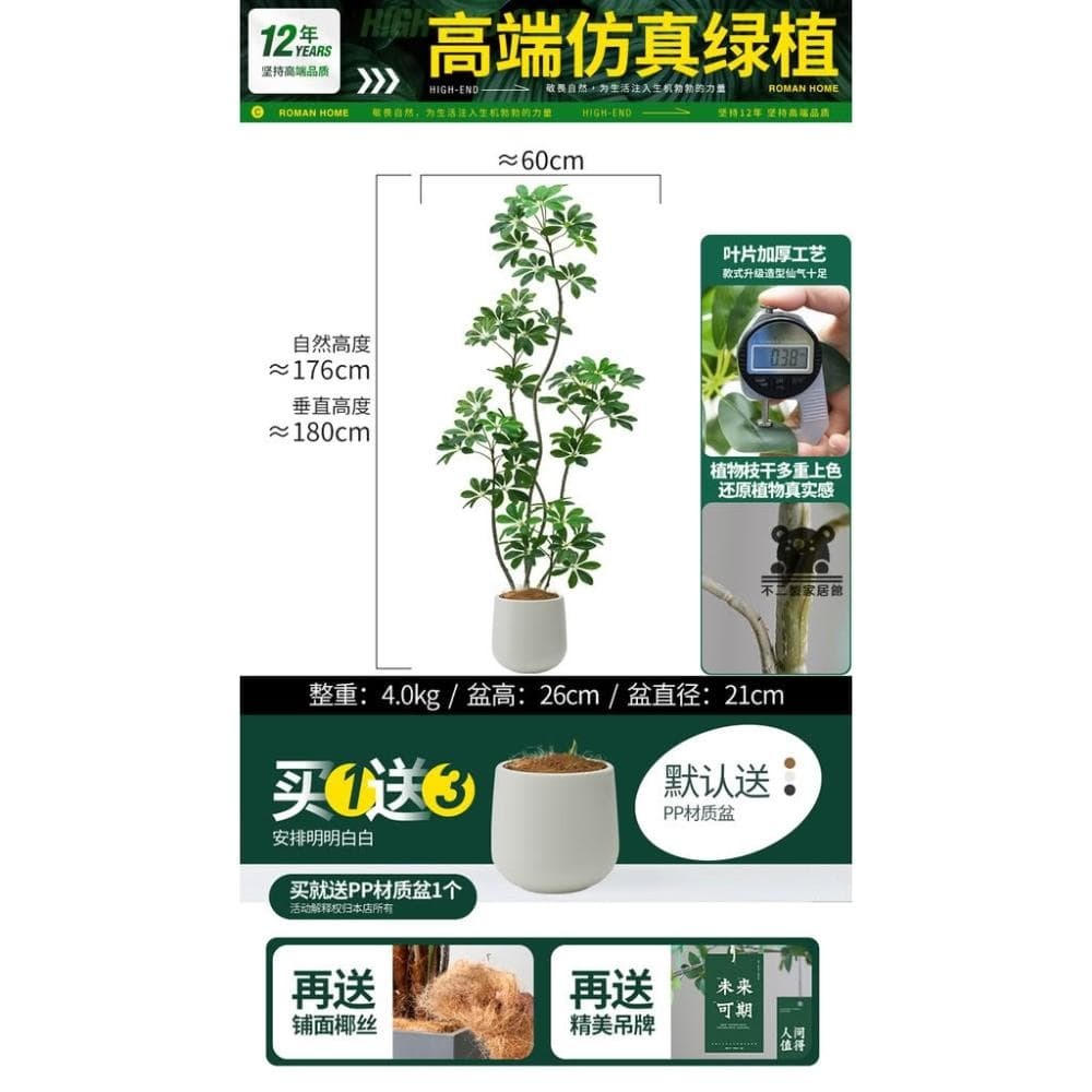 仿真綠植鴨腳木  仿真樹 仿生植物 高端輕奢擺件 盆栽擺件 簡約現代擺件 大型室內落地擺件