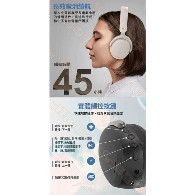 INTOPIC 廣鼎 JAZZ-ANC120 靜謐主動降噪無線頭戴耳機 耳罩式耳機 藍芽耳機 無線耳機 奶茶 黑色