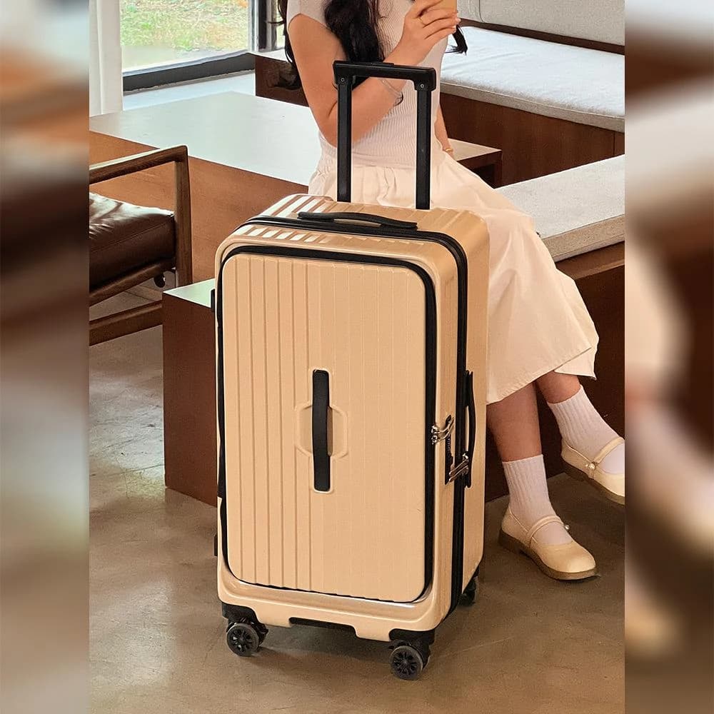 【SAM】輕奢款 雙開行李箱 29吋 前開胖胖箱 前開式行李箱 純PC 輕量行李箱 煞車行李箱 五輪行李箱1:9+3:7