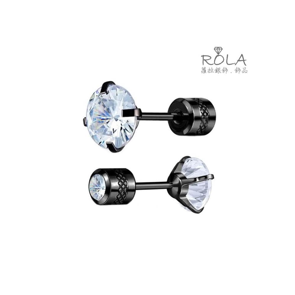 ROLA蘿拉銀飾.飾品 {獨家訂製款} /一支價// 黑色/彩色雙頭鋯石水鑽鈦鋼316L醫療鋼螺旋鎖珠轉珠耳針 3-2左