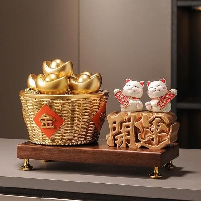 日進斗金擺件 元寶招財貓裝飾 客廳辦公室酒櫃高檔喬遷新居開業禮物 玄關擺件 招財擺飾 入厝禮物 家居