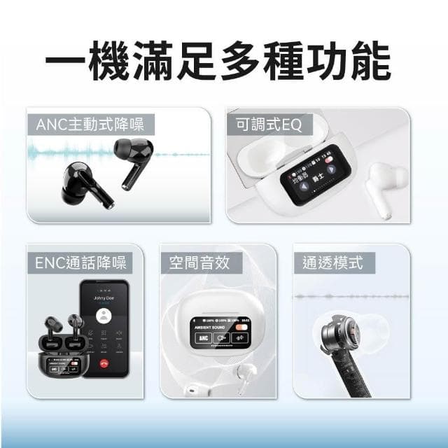 【DTAudio】聆翔 全彩觸控藍牙耳機 彩色螢幕 ANC主動降噪 藍芽耳機 無線耳機 遊戲耳機 電競耳機 空間音效