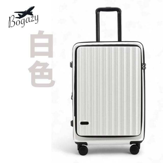 【Bogazy】前開式雙開行李箱 撞色 新款 登機箱 充電孔 可加大 避震輪 防爆拉鍊 海關密碼鎖 杯架 掛勾 多功能