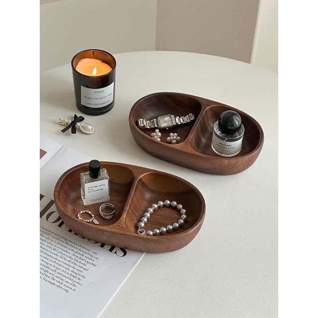 梵花 高級精緻黑胡桃木紋首飾盒小型飾品托盤戒指項鍊耳飾手錶收納盒子